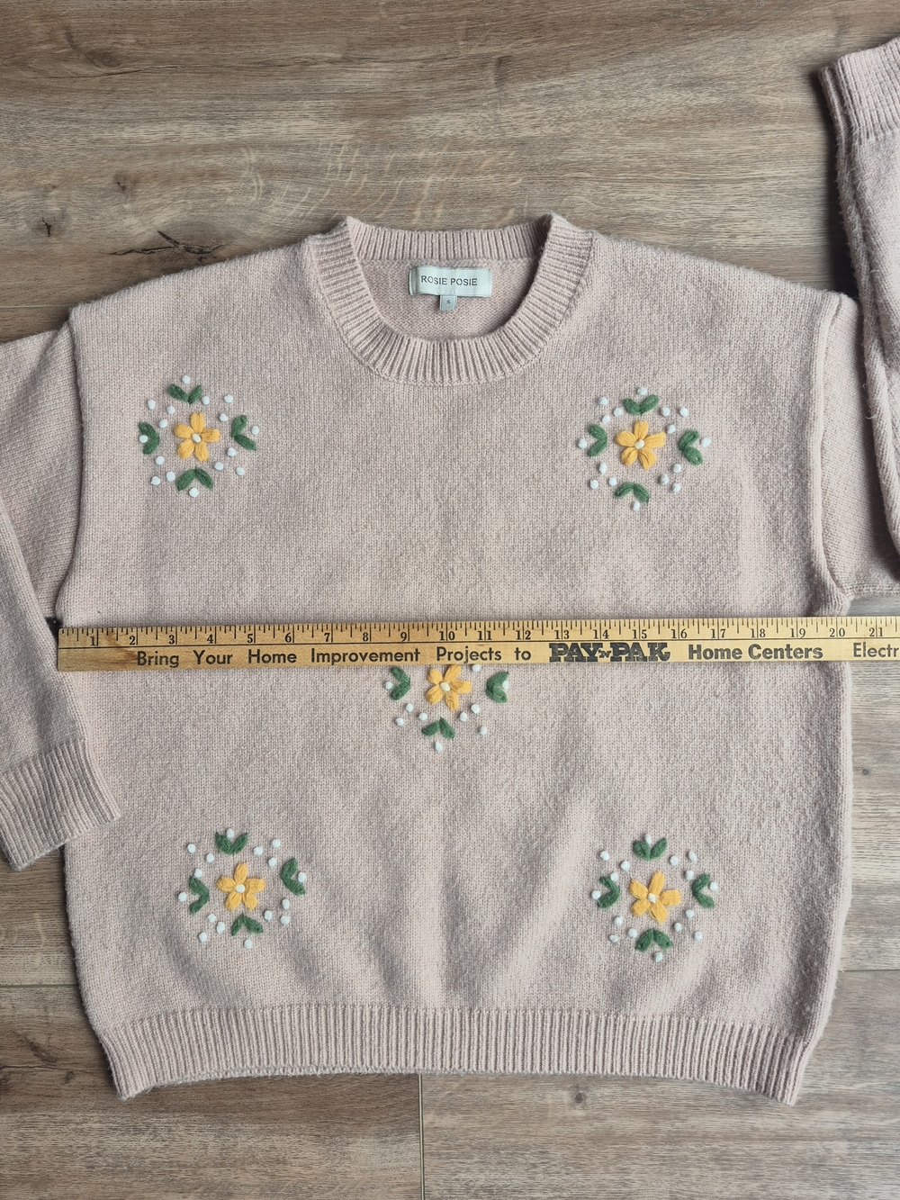 Rosie Posie Blush Pink Floral Embroidered Crewneck Sweater - Picture 4 of 6